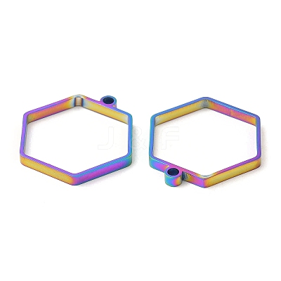 304 Stainless Steel Open Back Bezel Hexagon Pendants STAS-Z040-12RC-1