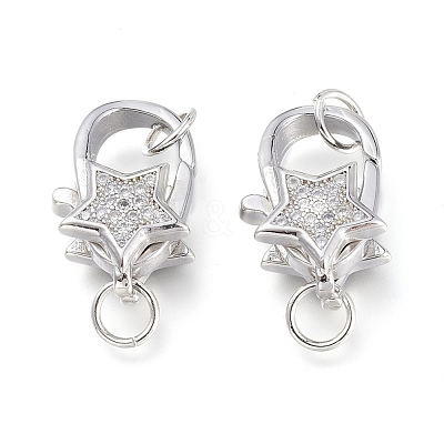 Brass Micro Pave Clear Cubic Zirconia Lobster Claw Clasps ZIRC-Q024-16P-1
