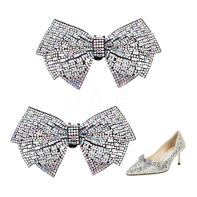 Glass Rhinestone Bowknot Shoe Decorations AJEW-WH0323-24B-1