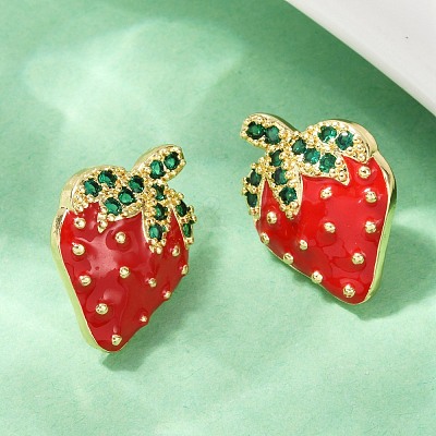 Brass Micro Pave Cubic Zirconia Stud Earrings EJEW-F895-27C-02G-1