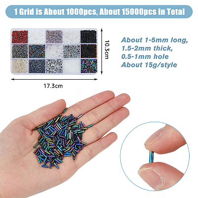 225g 17 Style Glass Seed Glass Bugle & Round Beads SEED-DC0001-02A-1