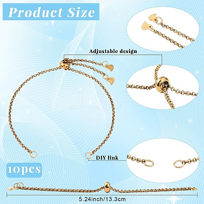 10Pcs 304 Stainless Steel Rolo Chain Bracelet Making AJEW-YW00004-01-1