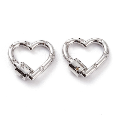 Brass Micro Pave Clear Cubic Zirconia Screw Carabiner Lock KK-C100-45G-P-1