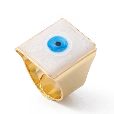 Square Enamel with Evil Eye Wide Band Finger Rings RJEW-A014-02G-02-1