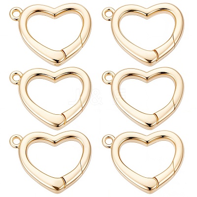 6Pcs Rack Plating Heart Brass Spring Gate Rings KK-SC0006-08-1