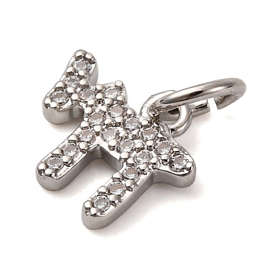 Brass Micro Pave Cubic Zirconia Chai Charms KK-P308-62P-1