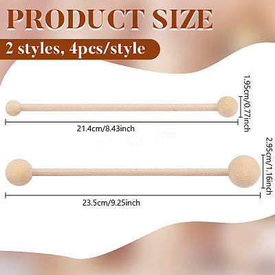 8Pcs Beech Wooden Double Round Stick CELT-BC0001-02-1
