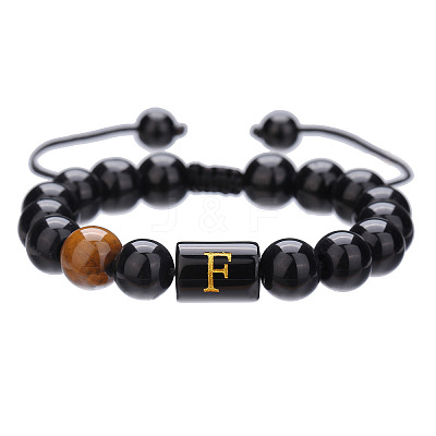 Natural Black Agate & Tiger Eye Round Beaded Adjustable Bracelets HL8029-6-1