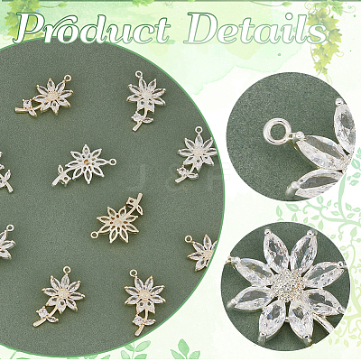 8Pcs 2 Colors Brass Micro Pave Clear Cubic Zirconia Pendants FIND-PH0021-01-1