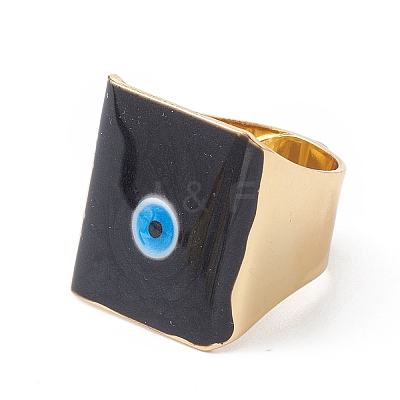 Square Enamel with Evil Eye Wide Band Finger Rings LS-RJEW-A014-02G-08-1