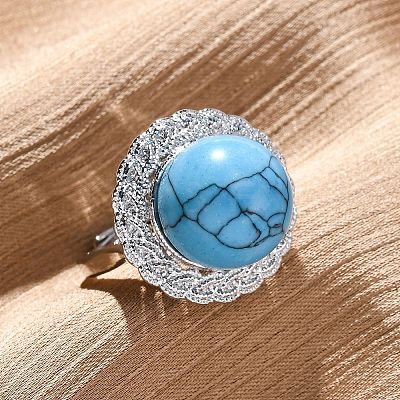 Natural & Synthetic Mixed Gemstone Round Adjustable Finger Rings RJEW-K241-05P-1