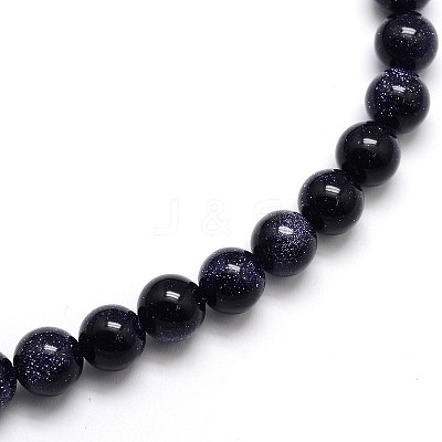 Synthetic Blue Goldstone Round Beads Strands G-O047-11-10mm-1