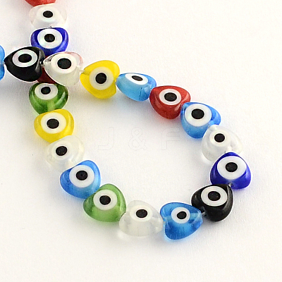Heart Handmade Evil Eye Lampwork Beads Strands LAMP-R116-01-1