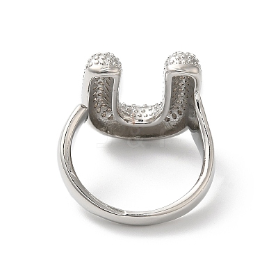 Letter Brass Micro Pave Clear Cubic Zirconia Open Cuff Ring for Women RJEW-N046-03U-P-1