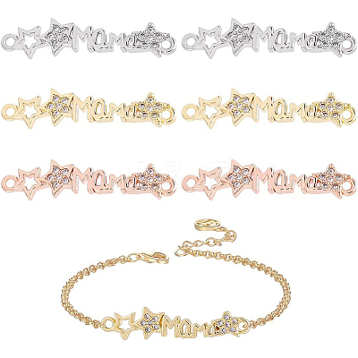 6Pcs 3 Colors Brass Micro Pave Clear Cubic Zirconia Connector Charms ZIRC-BC0001-16-1