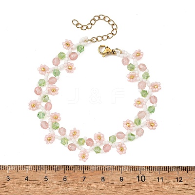 Flower Seed Bead Beaded Bracelet Sets with Cherry Quartz Glass for Women BJEW-MZ00350-02-1