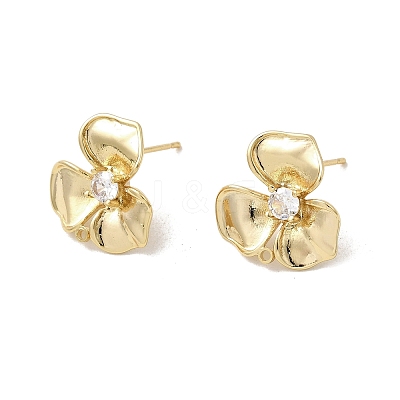 Brass Pave Clear Cubic Zirconia Flower Stud Earring Findings LS-KK-A275-01A-G-1