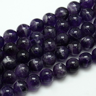 Natural Amethyst Round Bead Strands G-L170-12mm-01-1
