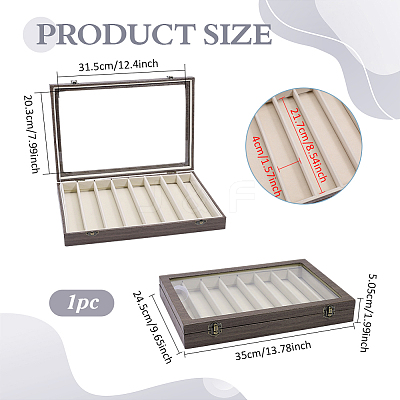 8-Slot MDF Covered with PU Leather Pen Organizer Display Cases with Acrylic Window Lid ODIS-WH0086-232A-01-1