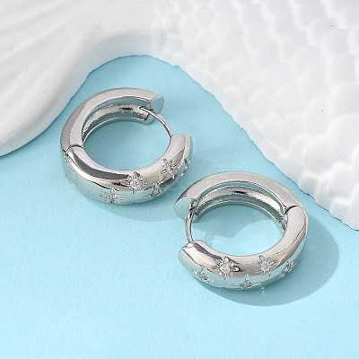Clear Cubic Zirconia Star Hoop Earrings LS-EJEW-C022-06P-01-1