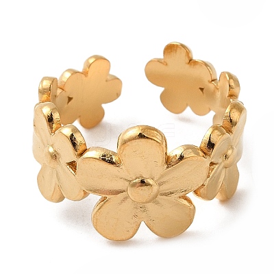 304 Stainless Steel Flower Open Cuff Rings for Women RJEW-D012-09G-1