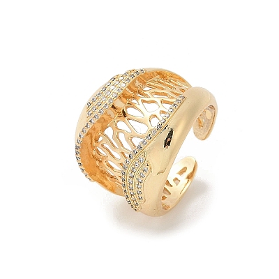 Brass Micro Pave Clear Cubic Zirconia Open Cuff Rings for Women RJEW-A059-05G-1