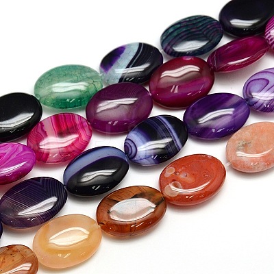 Natural Striped Agate/Banded Agate Oval Bead Strands G-L175C-M-1