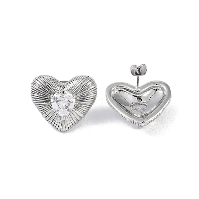 Heart 304 Stainless Steel Clear Cubic Zirconia Stud Earring for Women EJEW-Z047-05P-02-1
