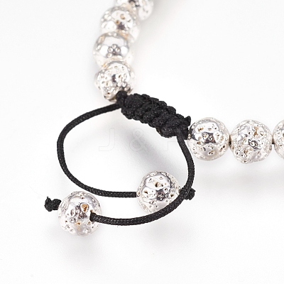 Electroplated Natural Lava Rock Braided Bead Bracelets BJEW-O162-H02-1