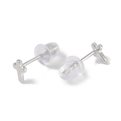 Anti-Tarnish Rhodium Plated Cross 999 Fine Silver Stud Earrings for Women EJEW-S215-23P-1