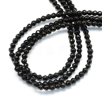 Faceted Round Natural Black Onyx Beads Strands G-S136-4mm-1