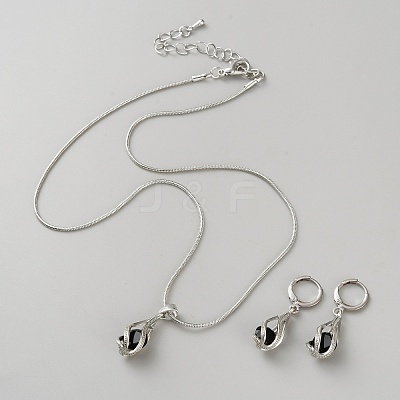 Teardrop Brass & Cubic Zirconia Pendant Necklaces & Hoop Earrings Jewelry Set for Women SJEW-WH0008-05P-02-1