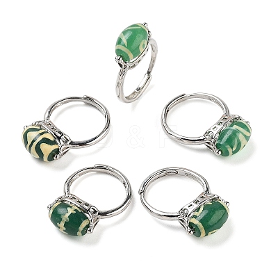 Oval Dyed & Heated Tibetan Style dZi  Natural Agate Adjustable Rings RJEW-C087-04P-01-1