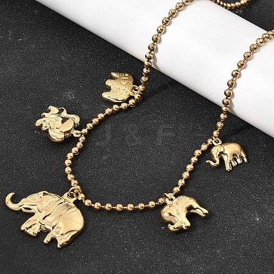 316L Surgical Stainless Steel Baby Elephant Mother Elephant Bib Necklaces for Mother's Day NJEW-D297-02G-1