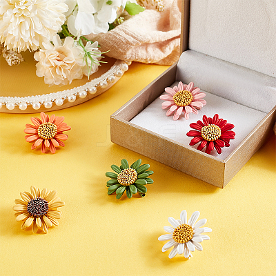 6Pcs 6 Color 3D Daisy Enamel Pins JEWB-WH0029-28G-1