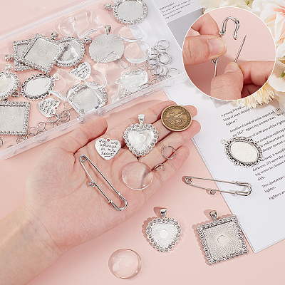 DIY Blank Dome Alloy Glass & Iron Brooch Jewelry Making Kits for Wedding Bouquet Ornaments DIY-UN0006-25-1