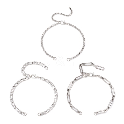 3Pcs 3 Styles 304 Stainless Steel Chain Bracelet Making AJEW-JB01411-1
