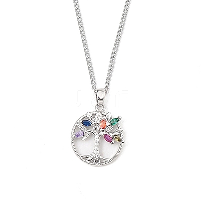 Brass Micro Pave Coloful Cubic Zirconia Pendant Necklaces NJEW-M211-03C-P-1