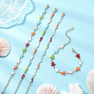 304 Stainless Steel Enamel Link Chain Bracelets BJEW-JB13026-1
