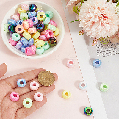 100Pcs UV Plating Rainbow Iridescent Acrylic European Beads MACR-PA0001-29-1