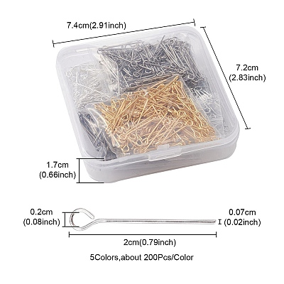 1000Pcs 5 Colors Iron Eye Pins IFIN-YW0001-69-1