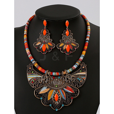 Bohemia Alloy Colorful Rhinestone Pendant Necklaces & Stud Dangle Earrings Sets FS-WGA6B85-03-1