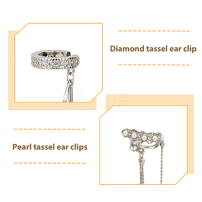 4Pcs 3 Style Plastic Imitation Pearl Cuff Earrings with Crystal Rhinestone EJEW-FI0001-30-1