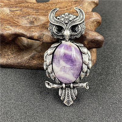 Antique Silver Alloy Owl Brooch Pins PW-WG382CA-11-1