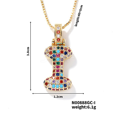Brass Pave Colorful Cubic Zirconia Letter Pendant Box Chain Necklaces NU0575-9-1