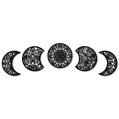 Wood Moon Phase Pendant Decoration HJEW-WH20013-004-1