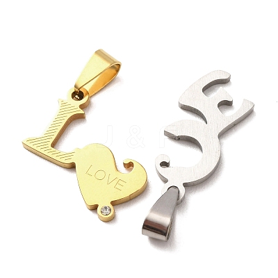 304 Stainless Steel Rhinestone Split Pendants STAS-F368-15GP-1