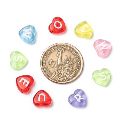 Transparent Acrylic Heart Horizontal Hole Letter Beads TACR-Q101-01-1