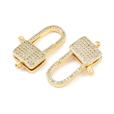 Square Brass Micro Pave Clear Cubic Zirconia Lobeter Claw Clasps KK-C162-018G-1