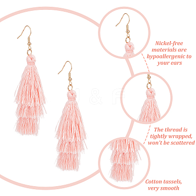 6 Pairs 6 Colors Cotton Triple Layer Tassel Dangle Earrings EJEW-AN0001-64-1